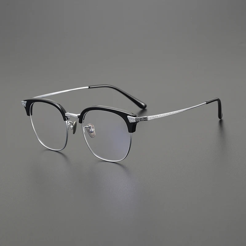 Black Mask Unisex Full Rim Square Acetate Titanium Eyeglasses Bn028 Full Rim Black Mask Black-Silver  