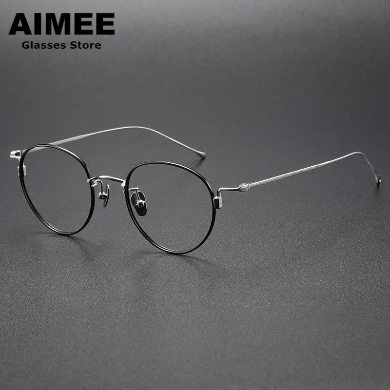 Aimee Unisex Full Rim Oval Round Titanium Eyeglasses 7285 Full Rim Aimee Black-Silver  