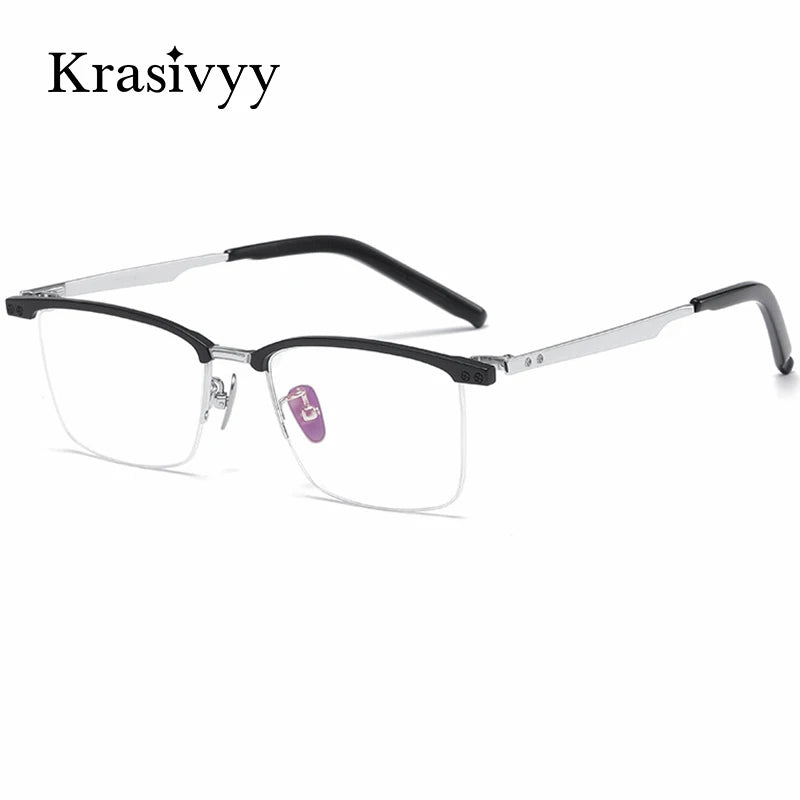 Krasivyy Men's Semi Rim Square Brow Line Titanium Eyeglasses 48751