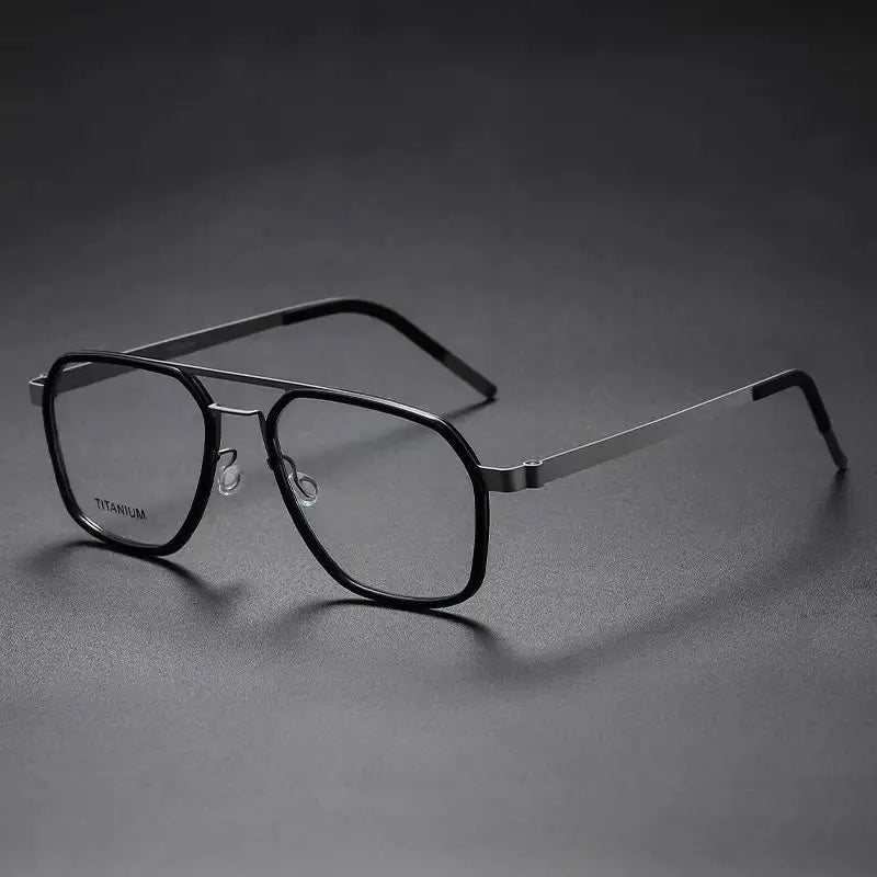 Aimee Unisex Full Rim Square Double Bridge Titanium Acetate Eyeglasses 9753 Full Rim Aimee Black-Gun  