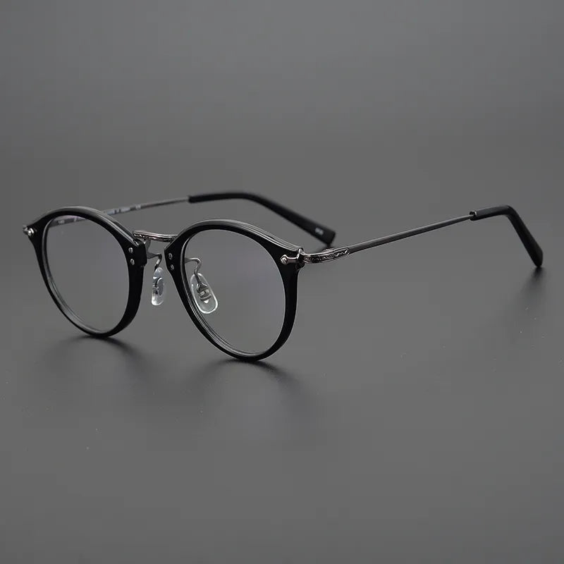 Black Mask Unisex Full Rim Round Titanium Acetate Eyeglasses G805 Full Rim Black Mask Black-Gray  