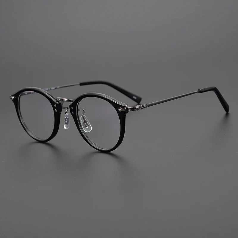 Black Mask Unisex Full Rim Round Titanium Acetate Eyeglasses 84805