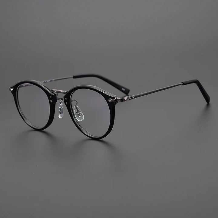 Black Mask Unisex Full Rim Round Titanium Acetate Eyeglasses 84805