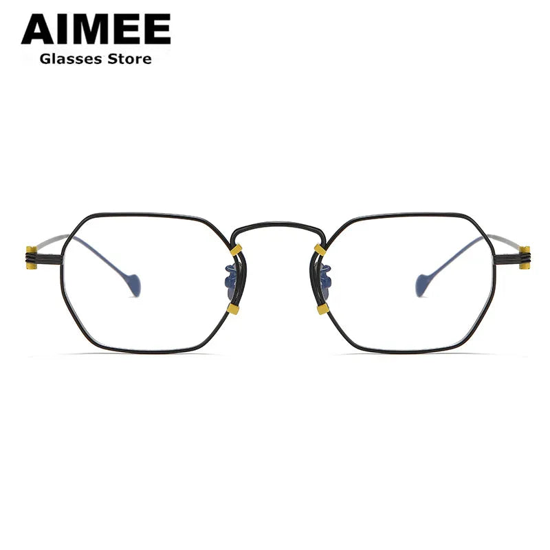 Aimee Unisex Full Rim Flat Top Polygon Titanium Eyeglasses 190069 Full Rim Aimee   