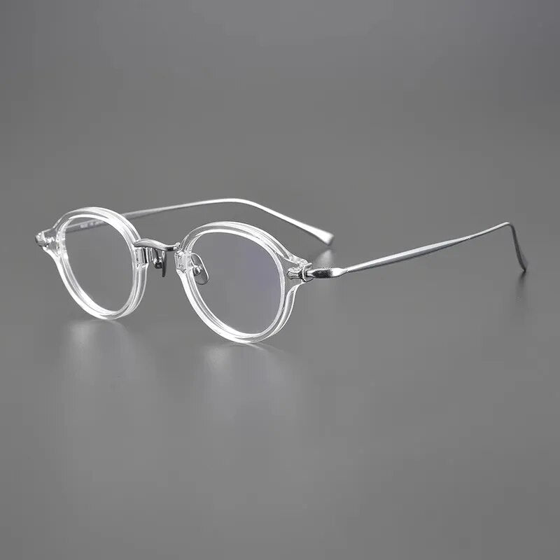 Gatenac Unisex Full Rim Round Small Acetate Titanium Eyeglasses Gxyj890 Full Rim Gatenac Big Transparent  