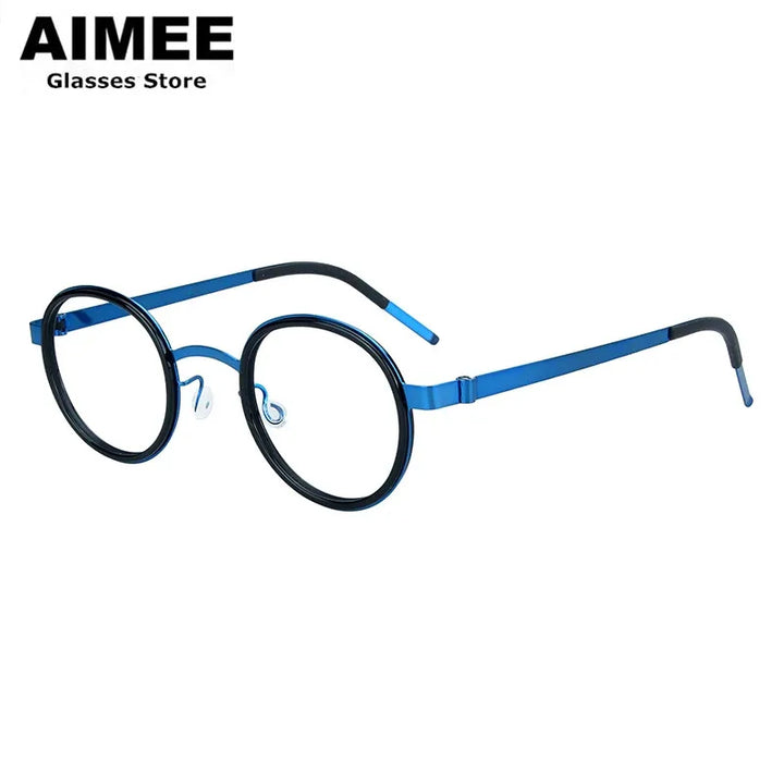 Aimee Women's Full Rim Round Screwless Titanium Acetate Eyeglasses 61011