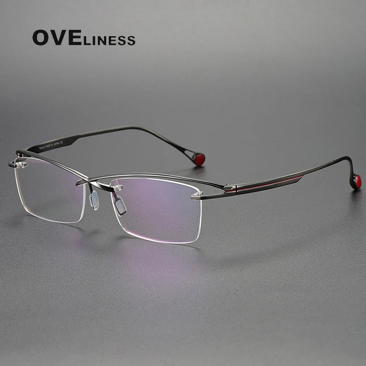 Oveliness Unisex Rimless Rectangle Brow Line Titanium Eyeglasses 9218 Rimless Oveliness gun  