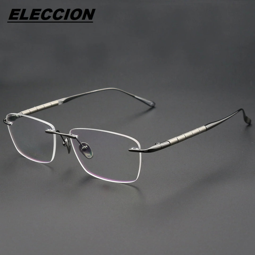 Eleccion Unisex Rimless Square Polygon Titanium Eyeglasses 27038