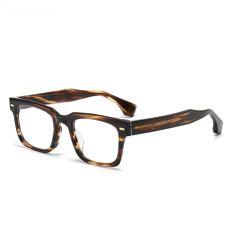 Black Mask Unisex Full Rim Square Brow Line Acetate Eyeglasses 22146 Full Rim Black Mask Brown-Stripes  