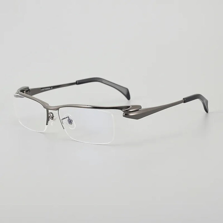 Muzz Men's Semi Rim Rectangle Titanium Eyeglasses 1153q Semi Rim Muzz Gray  