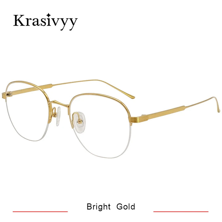 Krasivyy Men's Semi Rim Oval Titanium Eyeglasses 1640 Semi Rim Krasivyy Bright Gold  