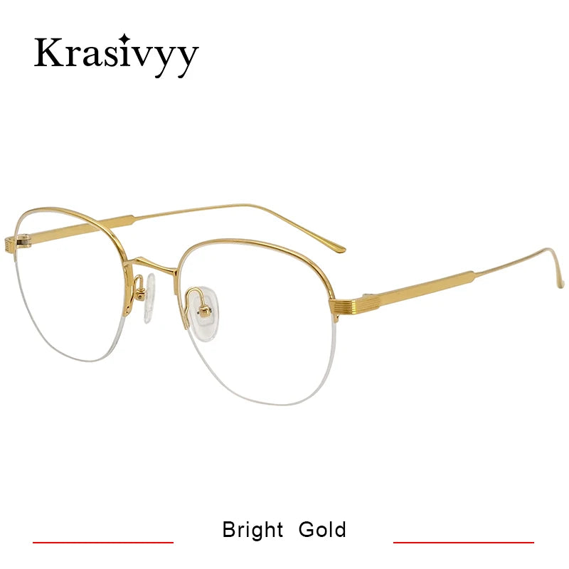 Krasivyy Women's Semi Rim Oval Polygon Titanium Eyeglasses 700164