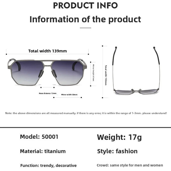 Oveliness Unisex Full Rim Oval Double Bridge Titanium Sunglasses 350001