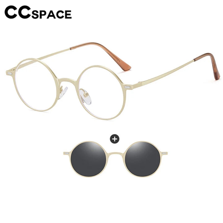 CCspace Women's Full Rim Round Alloy Eyeglasses Clip On Sunglasses 302147 With Clip Ons CCspace   