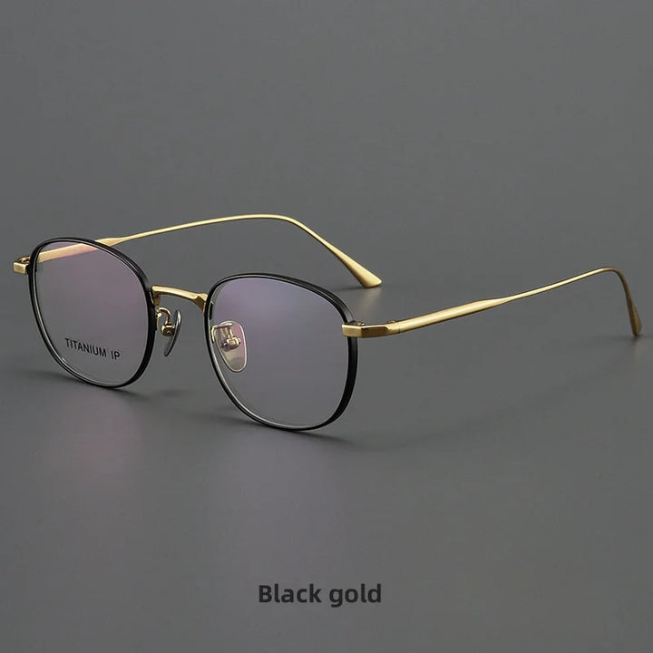 KatKani Men's Full Rim Square Titanium Eyeglasses 10518 Full Rim KatKani Eyeglasses Black gold  