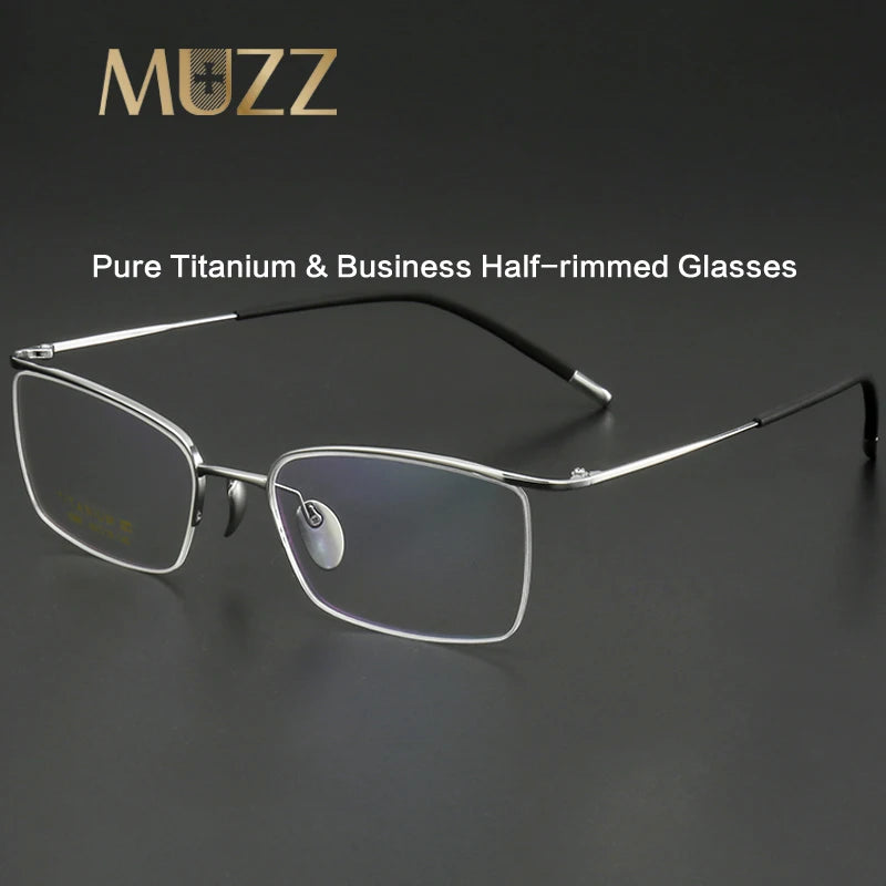 Muzz Women's Semi Rim Square Brow Line Titanium Eyeglasses 82988
