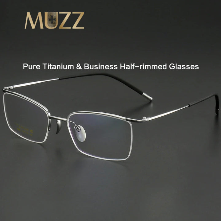 Muzz Women's Semi Rim Square Brow Line Titanium Eyeglasses 82988