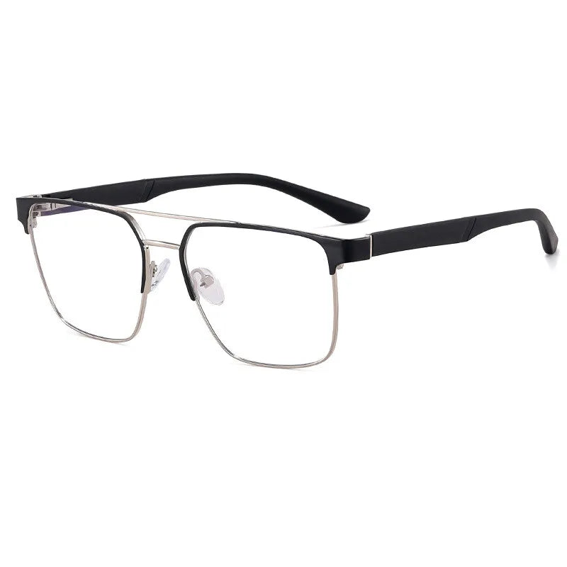 CCspace Unisex Full Rim Square Double Bridge Alloy Eyeglasses 301561 Full Rim CCspace SilverBlack  