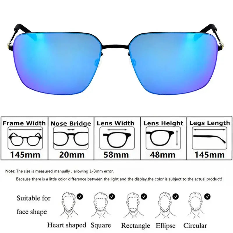 Bobbie 800131 Men’s Screwless Full Rim Square Titanium Sunglasses — view 2 | Bobbie at FuzWeb
