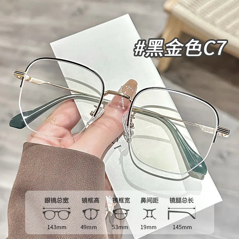 Zirosat Unisex Semi Rim Polygon Square Titanium Eyeglasses 96242