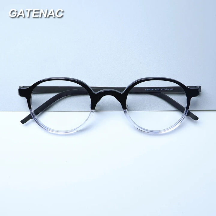 Gatenac Unisex Full Rim Round Screwless Acetate Eyeglasses Gxyj1452 Full Rim Gatenac   