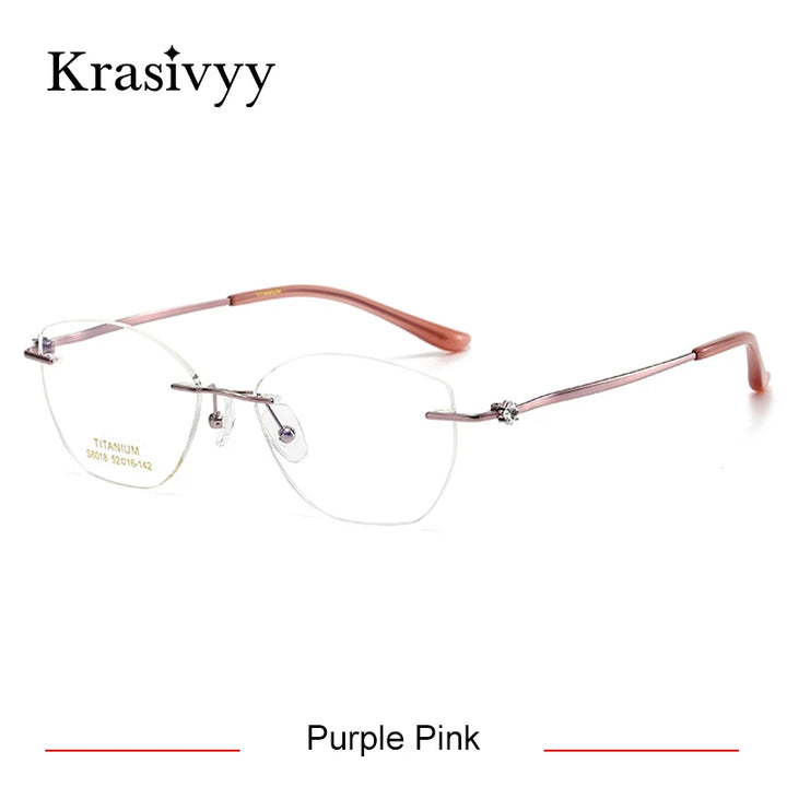 Krasivyy Women's Rimless Oval Cat Eye Titanium Eyeglasses 6018 Rimless Krasivyy Purple Pink  