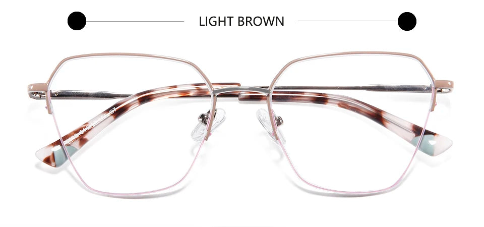 Esnbie Women's Semi Rim Square Alloy Acetate Eyeglasses 80321 Semi Rim Esnbie light brown  