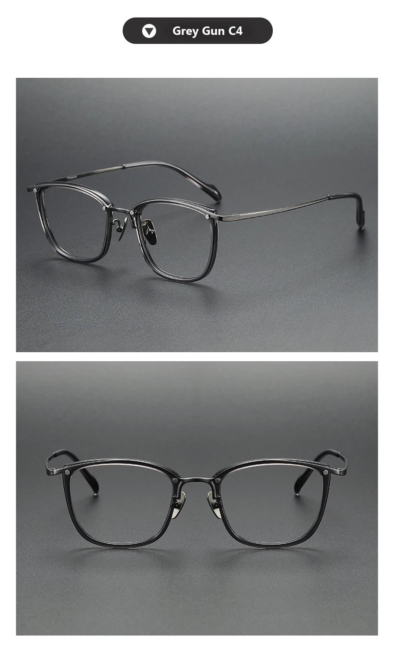 Oveliness Unisex Full Rim Square Acetate Titanium Eyeglasses Y053 Full Rim Oveliness grey gun  