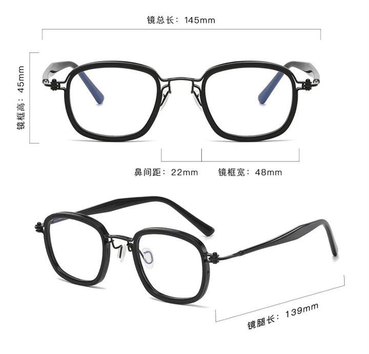 Black Mask Unisex Full Rim Square Acetate Titanium Sunglasses 458631