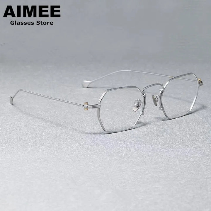 Aimee Unisex Full Rim Flat Top Polygon Titanium Eyeglasses 190069 Full Rim Aimee   