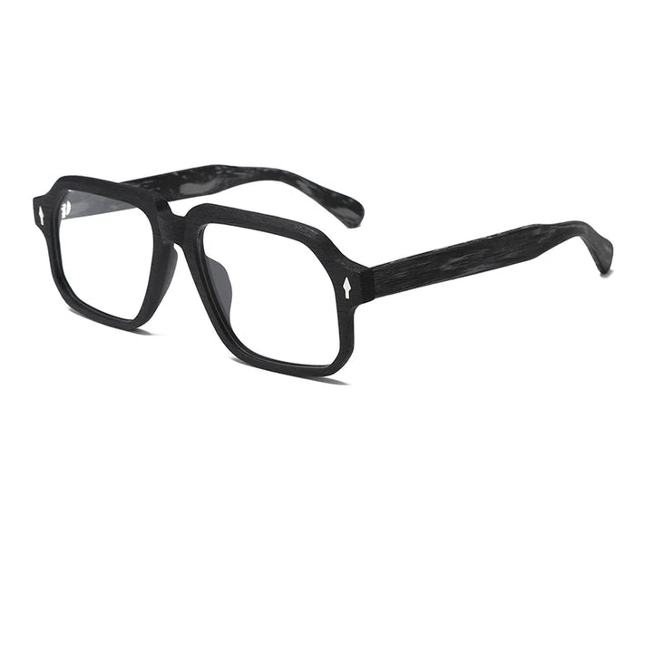 Hdcrafter Unisex Full Rim Square Wood Grain Acetate Eyeglasses 8188 Full Rim Hdcrafter Eyeglasses Black-Grey-C82  