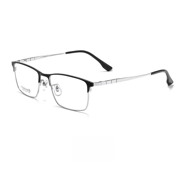 Yimaruili Men's Full Rim Square Titanium Eyeglasses 15327p Full Rim Yimaruili Eyeglasses Black Silver  