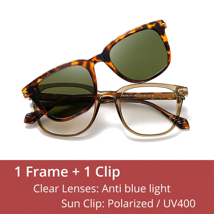 Ralferty Unisex Full Rim Square Tr 90 Alloy Eyeglasses Clip On Sunglasses 534206