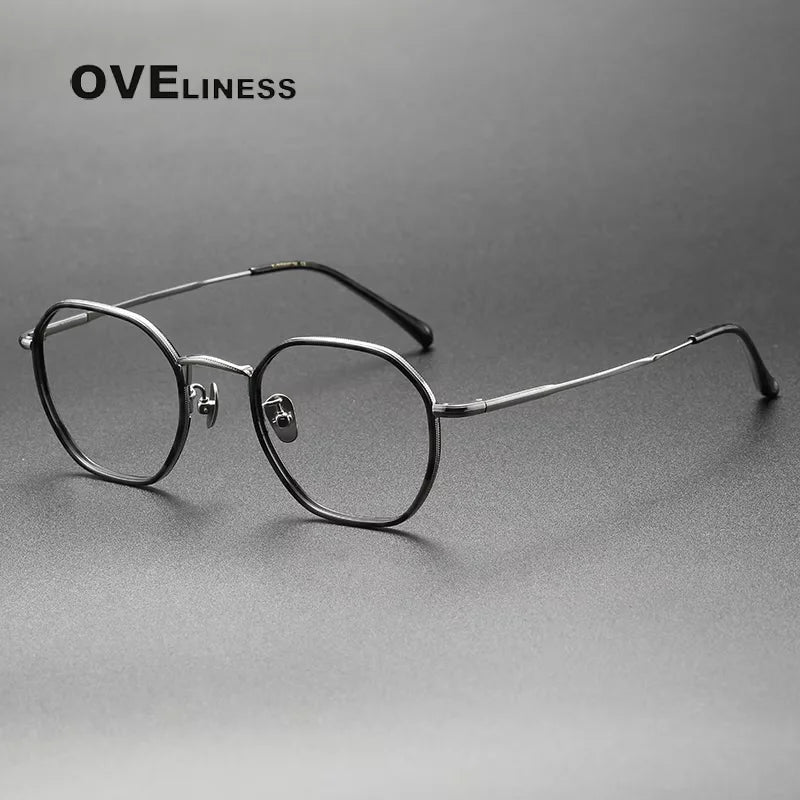 Oveliness Unisex Full Rim Polygon Acetate Titanium Eyeglasses 8502 Full Rim Oveliness tortoise black  