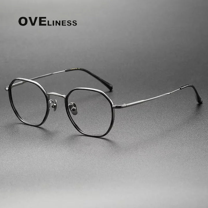 Oveliness Unisex Full Rim Polygon Acetate Titanium Eyeglasses 8502 Full Rim Oveliness tortoise black  