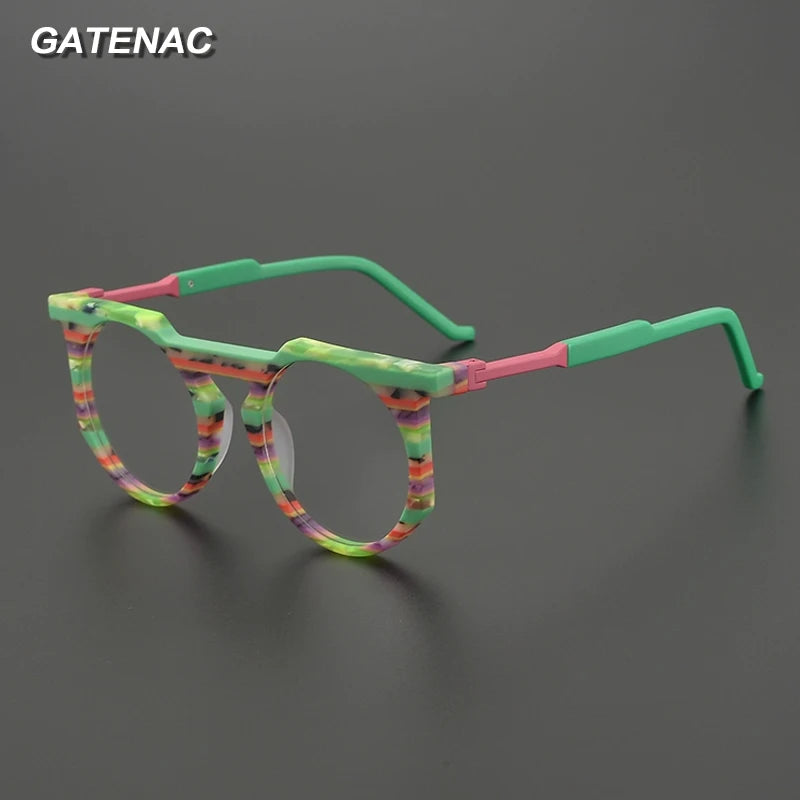 Gatenac Unisex Full Rim Round Brow Line Acetate Eyeglasses G9399
