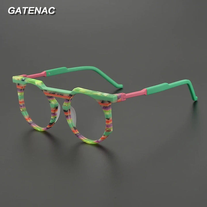 Gatenac Unisex Full Rim Round Brow Line Acetate Eyeglasses G9399