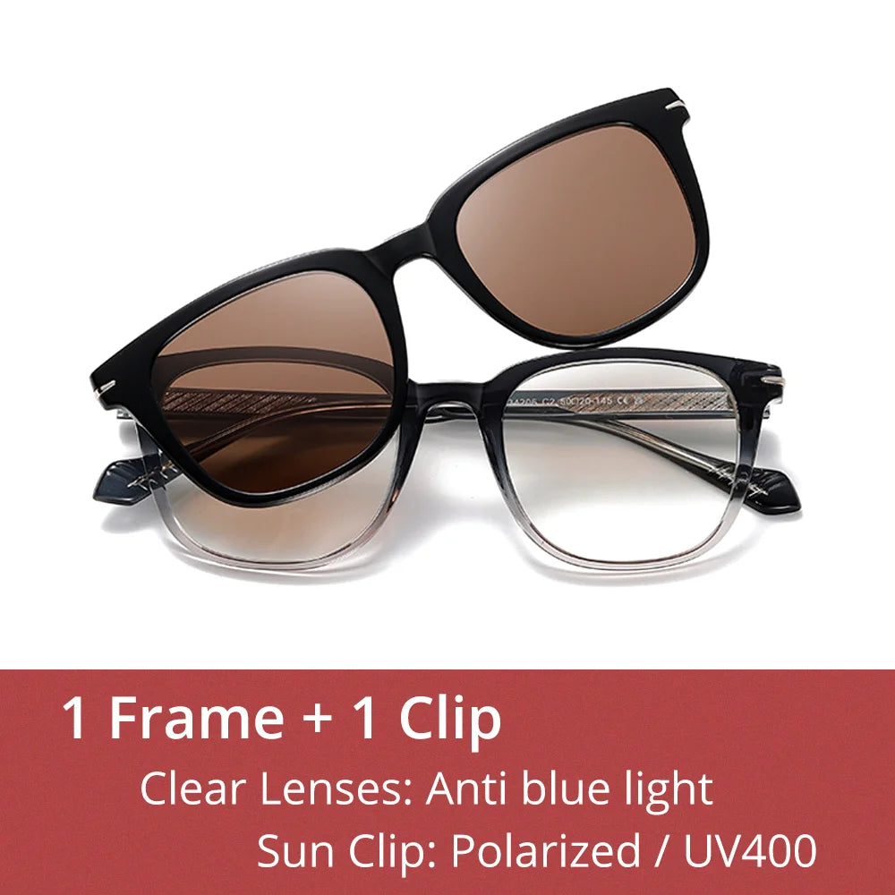 Ralferty Unisex Full Rim Square Tr 90 Alloy Eyeglasses Clip On Sunglasses 534206