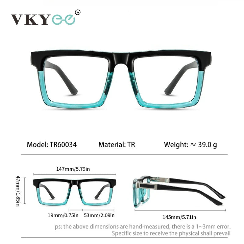 Vicky Men's Full Rim Square Brow Line Tr 90 Alloy Reading Glasses 360034