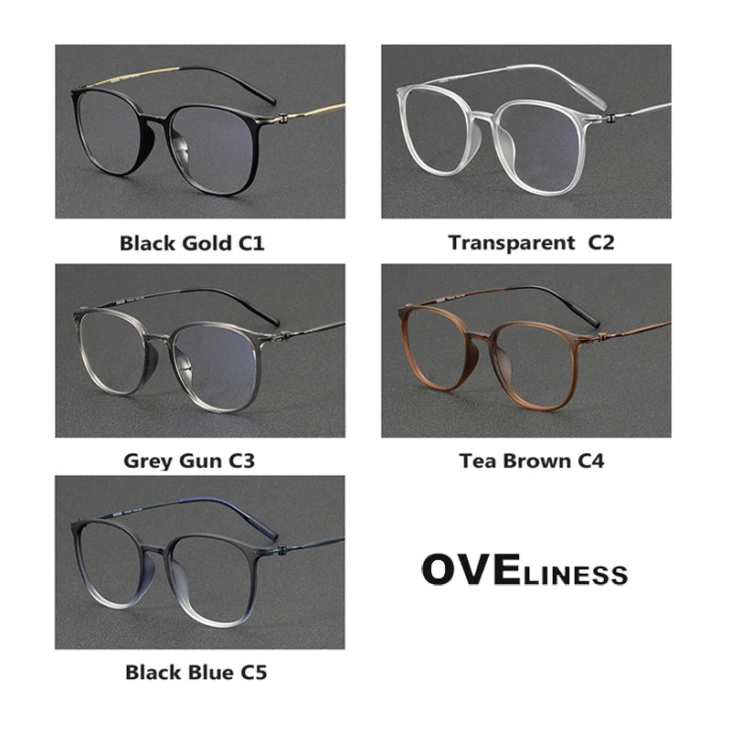 Oveliness Unisex Full Rim Oval Square Acetate Titanium Eyeglasses 8663 Full Rim Oveliness   