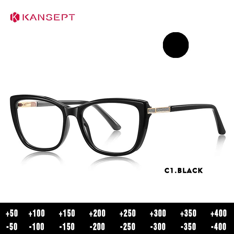 Kansept Women's Full Rim Square Tr 90 Titanium Reading Glasses 22469