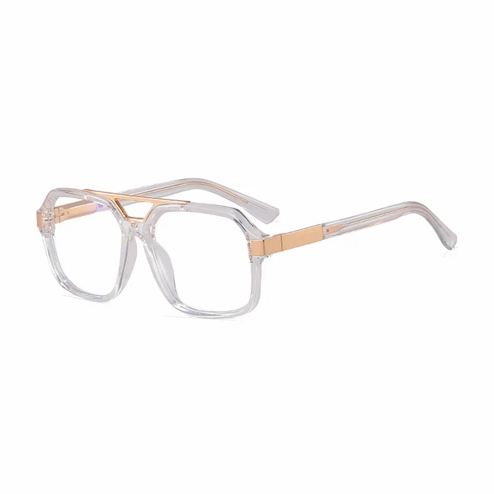 Ralferty Men's Full Rim Square Double Bridge Acetate Alloy Eyeglasses 81181 Full Rim Ralferty C3 Transparent CHINA 