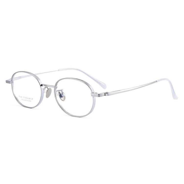 Hdcrafter Unisex Full Rim Round Titanium Eyeglasses 2042 Full Rim Hdcrafter Eyeglasses Silver  
