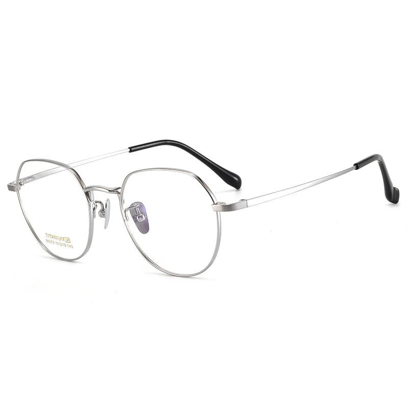 Bclear Unisex Full Rim Flat Top Round Small Titanium Eyeglasses 86679 Full Rim Bclear Silver  