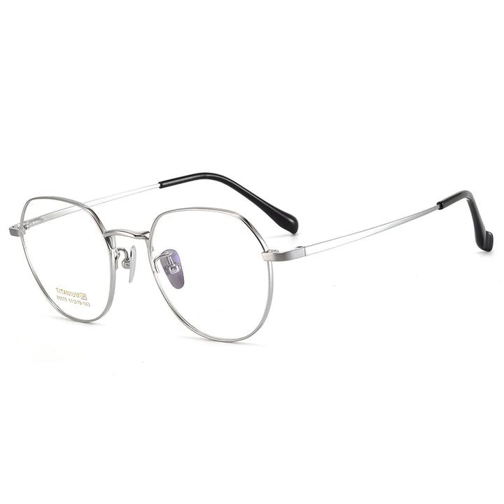 Bclear Unisex Full Rim Flat Top Round Small Titanium Eyeglasses 86679 Full Rim Bclear Silver  