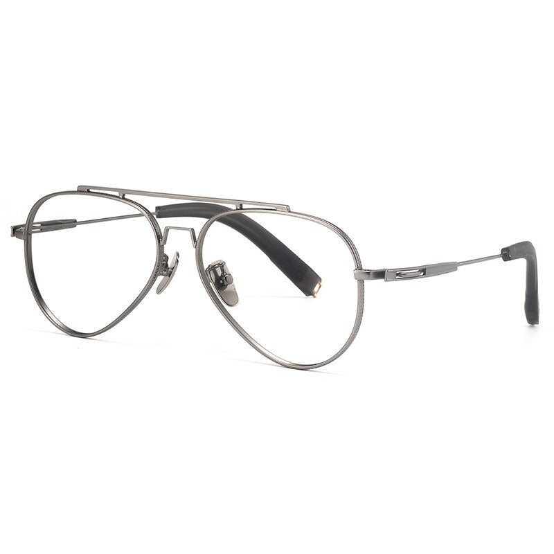 KatKani Unisex Full Rim Oval Double Bridge Titanium Eyeglasses LSA10-1 Full Rim KatKani Eyeglasses Gun  
