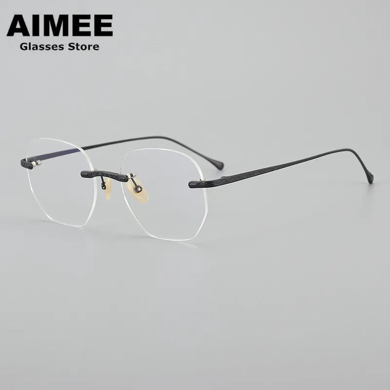 Aimee Men's Rimless Polygon Square Titanium Eyeglasses 5932 Rimless Aimee   