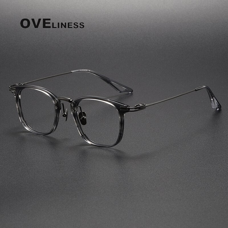 Oveliness Unisex Full Rim Square Acetate Titanium Eyeglasses 80870 Full Rim Oveliness grey  