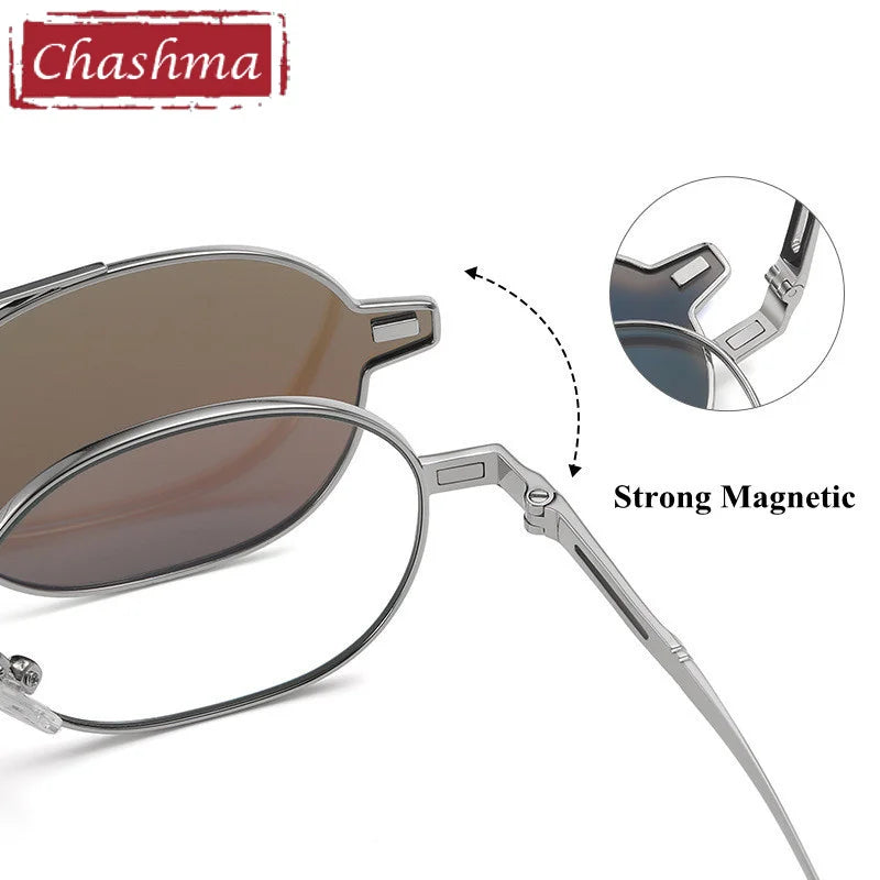 Chashma Ottica Unisex Full Rim Oval Alloy Eyeglasses Clip On Polarized Sunglasses 8802 With Clip Ons Chashma Ottica   