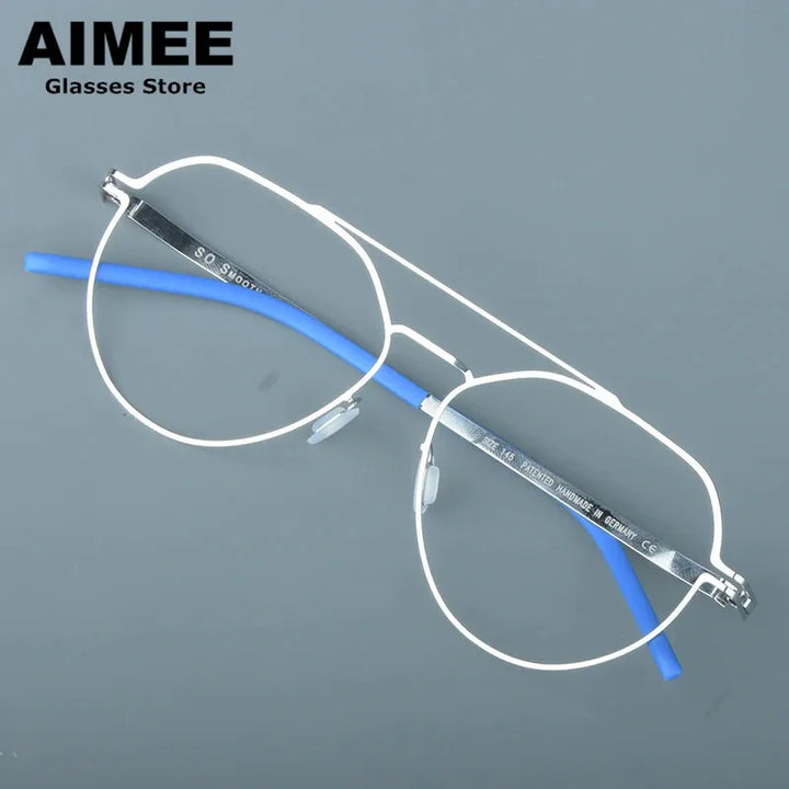 Aimee Unisex Full Rim Oval Double Bridge Steel Eyeglasses 14647 Full Rim Aimee Silver  